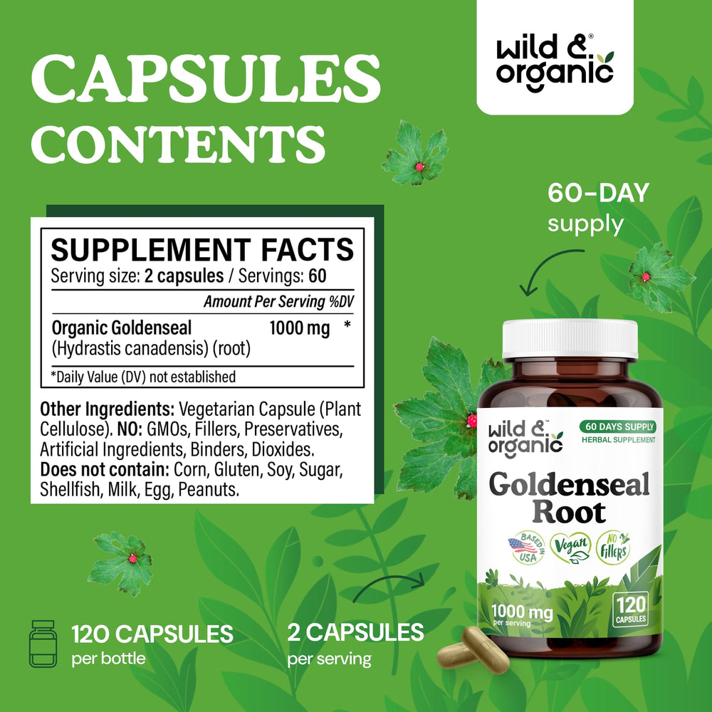 Pack shot highlighting 120 capsules and a two-month vegan, non-GMO supply.