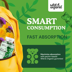 Wild & Organic Liver Support Gummies dandelion root image indicates 100 mg per gummy.