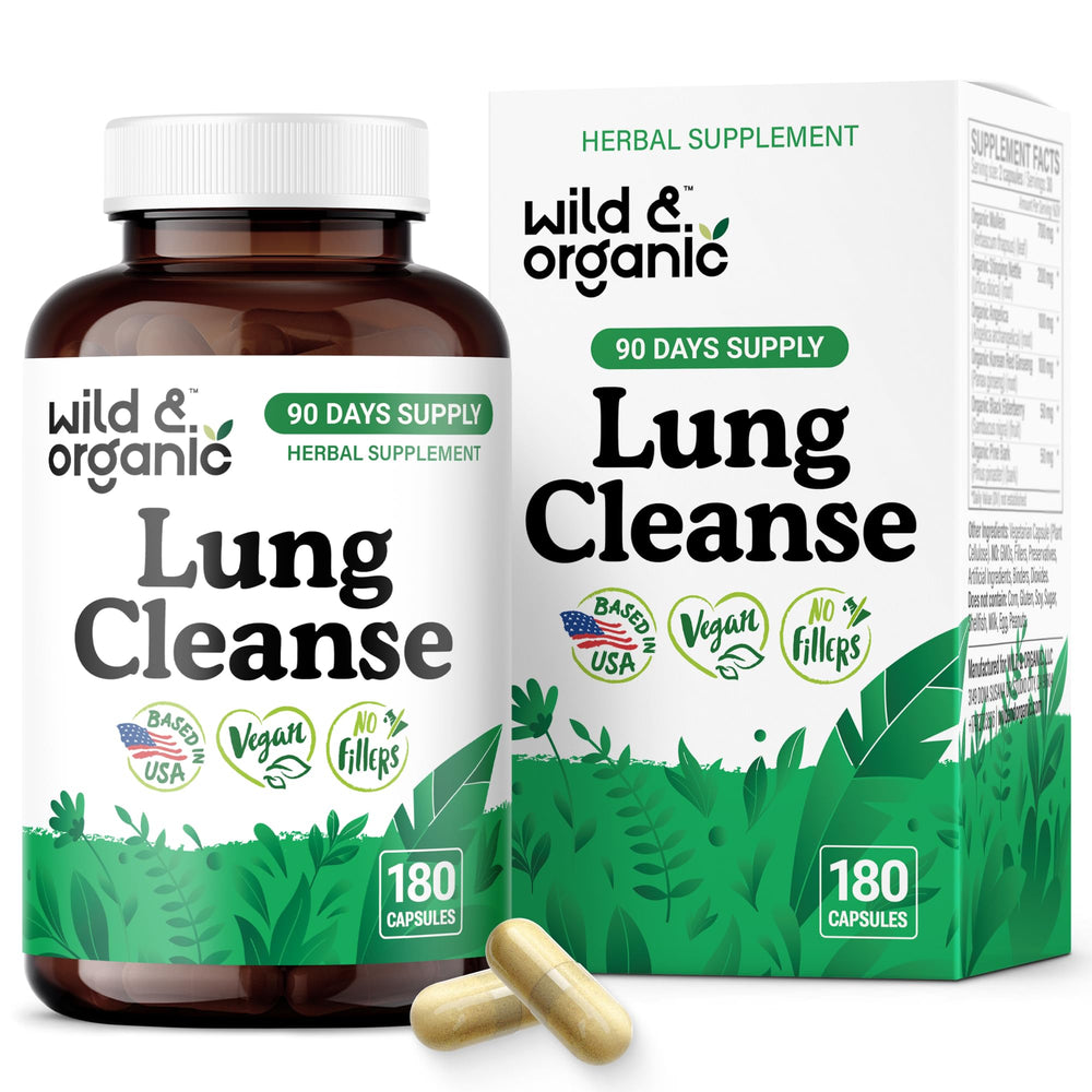 Wild & Organic Lung Cleanse bottle cap demonstrating easy daily use for lung support