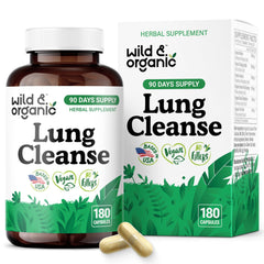 Wild & Organic Lung Cleanse bottle cap demonstrating easy daily use for lung support