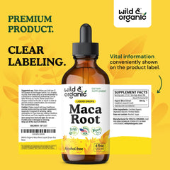 Wild & Organic maca bottle with measurement marks for servings