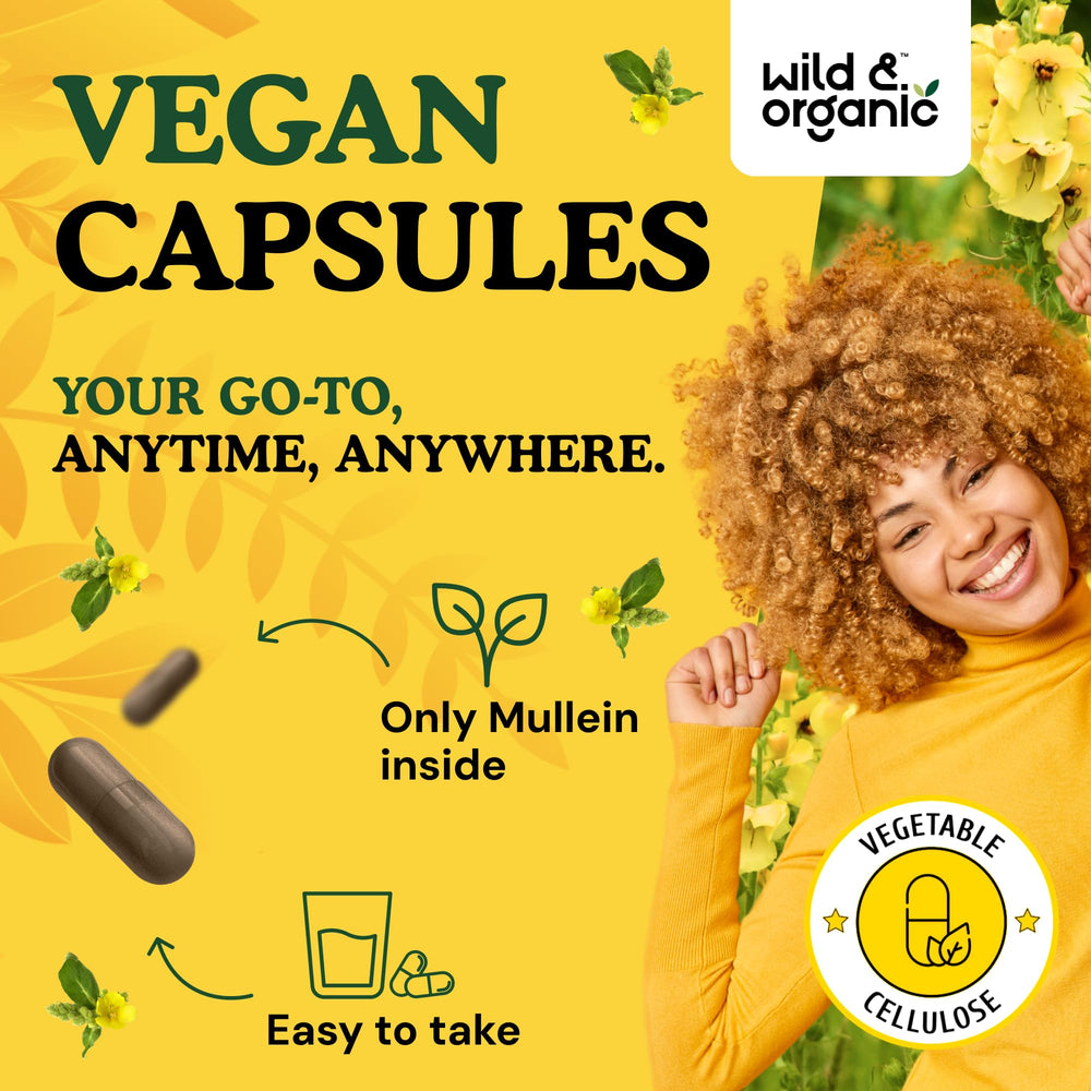 Wild & Organic Mullein Capsules 4:1 extract visual emphasis