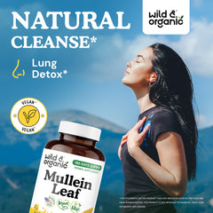 Wild & Organic Mullein Capsules ingredients panel highlights vegan, non-GMO formula