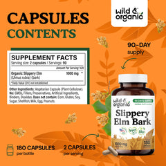 Wild & Organic Slippery Elm Bark Capsules pour demonstrates convenient daily dosing