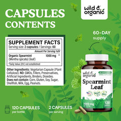 Wild & Organic spearmint capsules being poured for easy daily use.