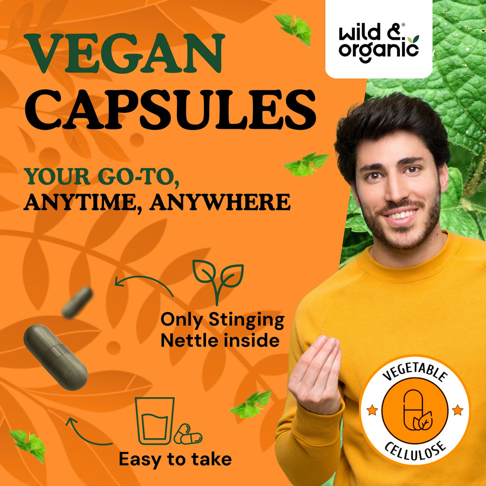 Bottle front view with Wild & Organic branding and easy-to-swallow coating.