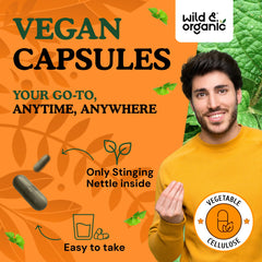 Bottle front view with Wild & Organic branding and easy-to-swallow coating.