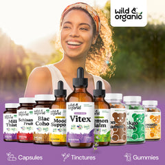 Wild & Organic Vitex tincture drops measured for daily use.