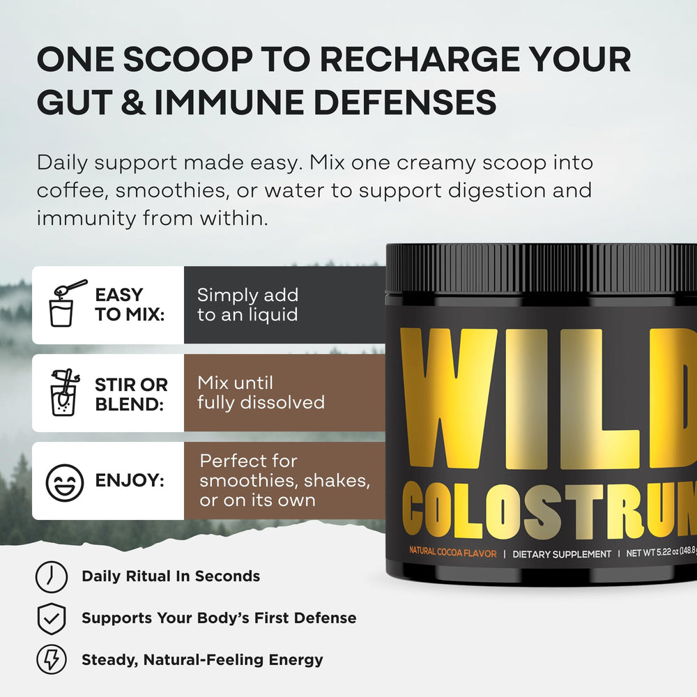 Wild Foods colostrum powder natural cacao flavor sugar free