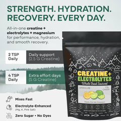 Wild Foods Creatine + Electrolytes lemon-lime label emphasizes no added sugar and natural sweetness.