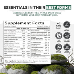 Serving spoon with Wild Foods methylated multivitamin illustrating easy dosage