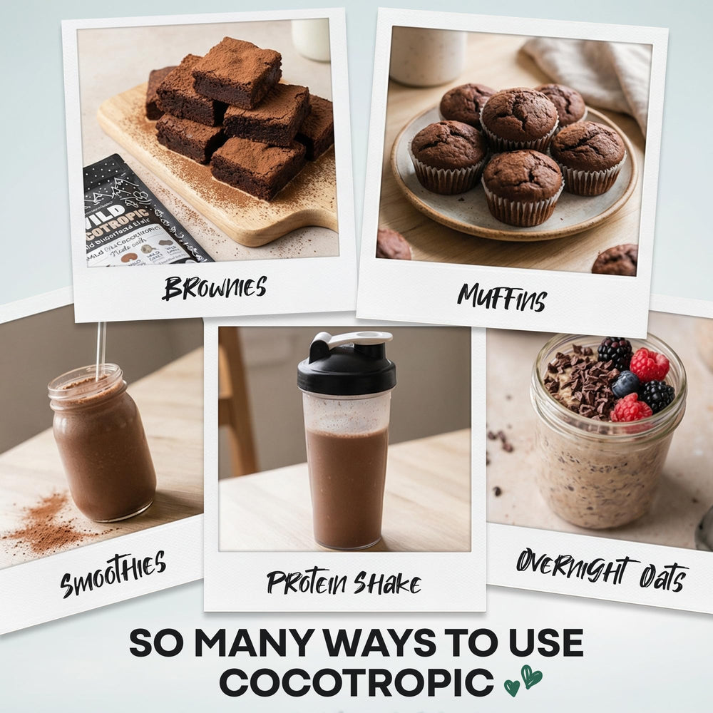Wild Foods mushroom cocoa baking mix sprinkled on treats and lattes.