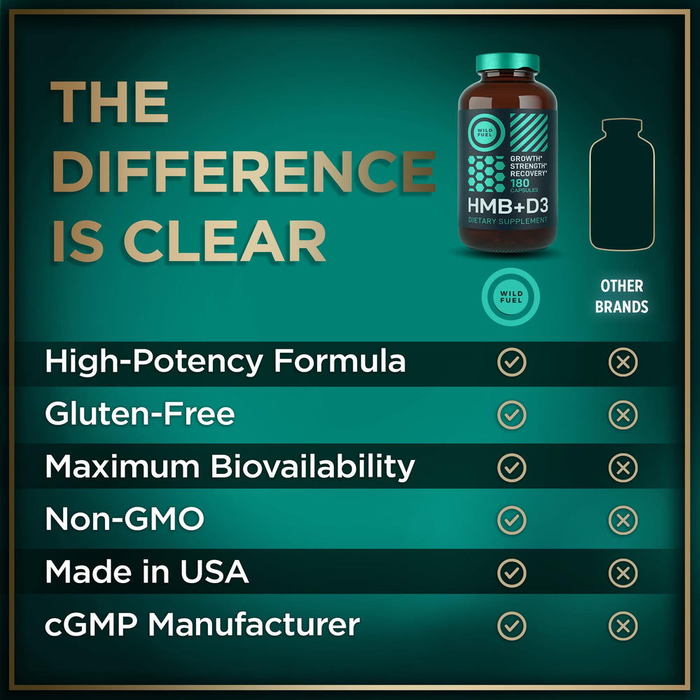 Wild Fuel HMB-D3 capsules glass pour signaling simple post-workout recovery use.