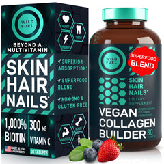 WILD FUEL Vegan Collagen Builder bottle shown, supporting daily skin and overall wellness.
