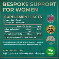 Wild Fuel vegan iron supplement bottle back reveals ingredients and gluten-free labeling.