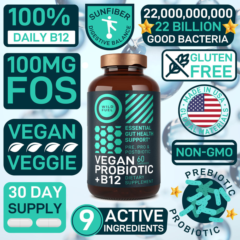 Wild Fuel label communicates vegan, gluten-free probiotic blend for balance