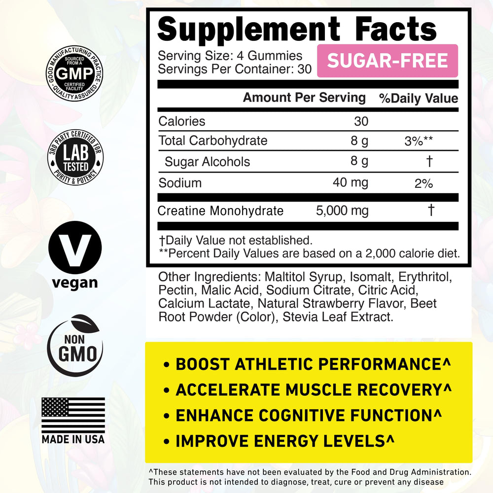 WILD GAINZ Creatine Gummies serving with glass of water for pre-workout fueling