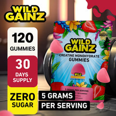 WILD GAINZ Creatine Gummies being poured for on-the-go use