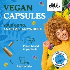 Wild & Organic herbal blend close-up showing milk thistle and dandelion roots.