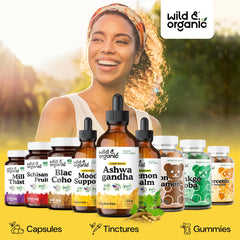 Wild & Organic Ashwagandha Drops spoon and bottle showing dosage setup.