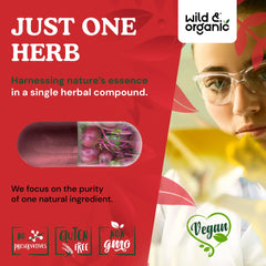 Wild & Organic Beet Root Capsules vegan coating close-up.
