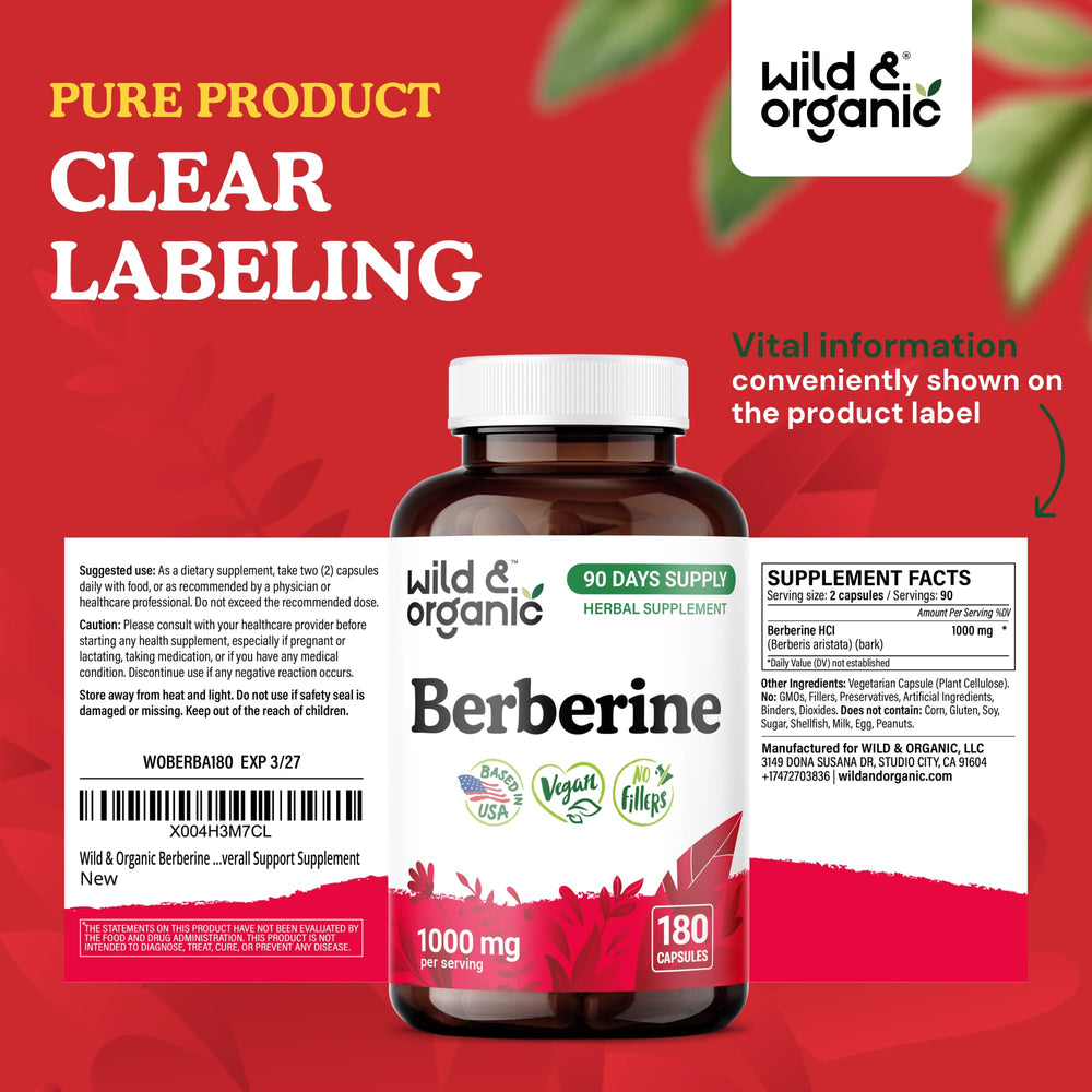 Wild & Organic Berberine packaging promoting convenient daily antioxidant intake.