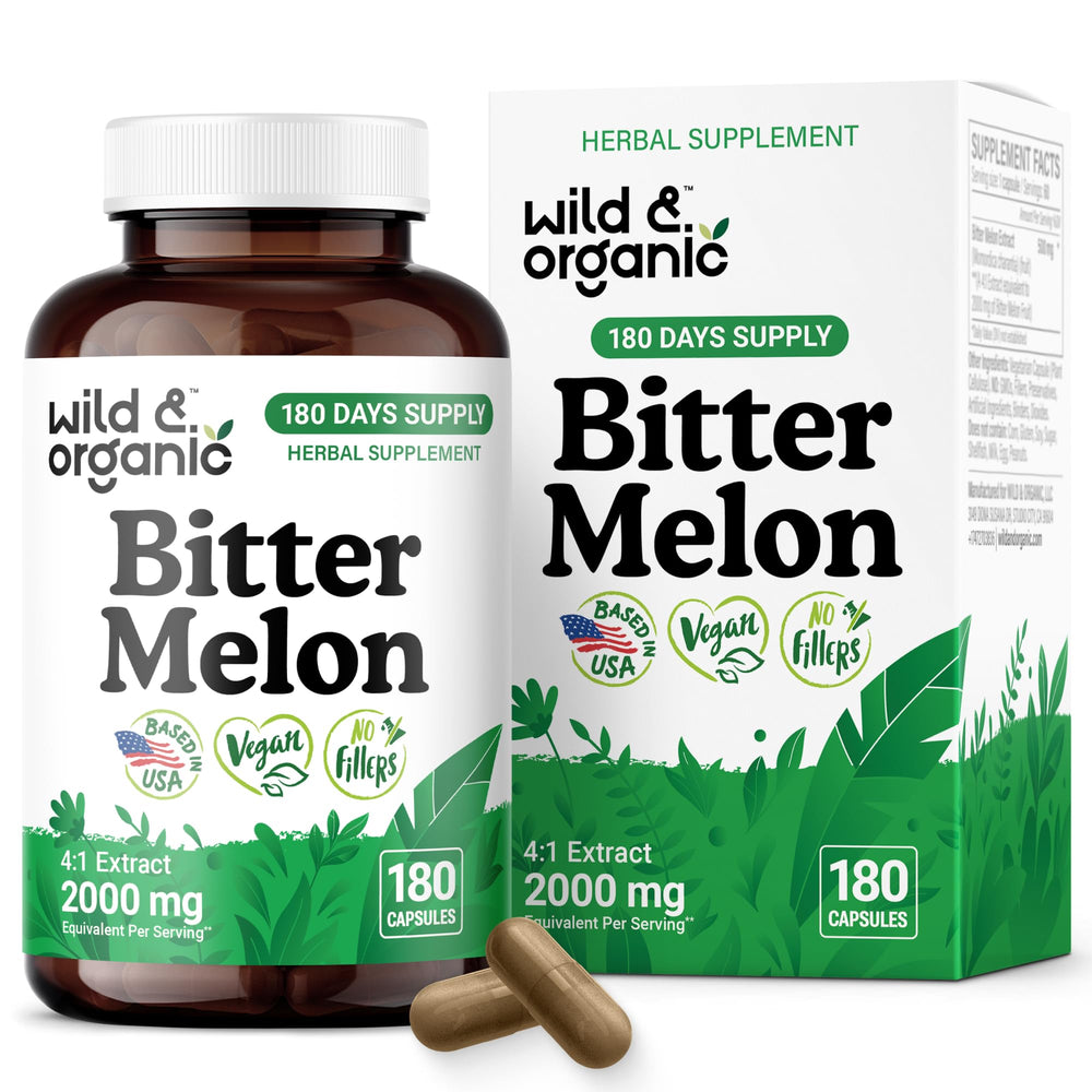 Wild & Organic bitter melon capsules bottle front for daily wellness support