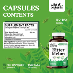 Wild & Organic bitter melon powder ingredient label highlights plant-based formula