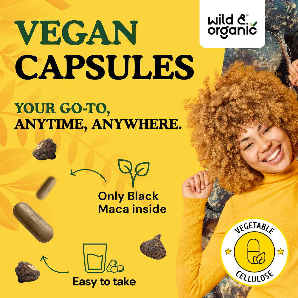 Packaging box of Wild & Organic maca capsules