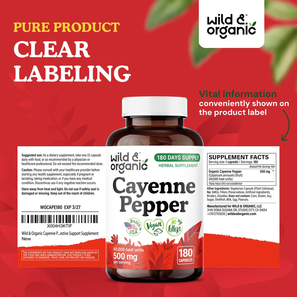 180-day supply with 180 capsules in Wild & Organic bottle