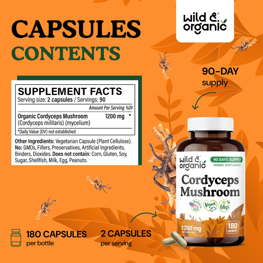 Wild & Organic plant-based coating on capsules for easy swallowing.