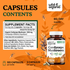 Wild & Organic cordyceps powder extract close-up highlights pure mycelium.