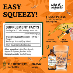 wild & organic cordyceps tincture pour drops into glass