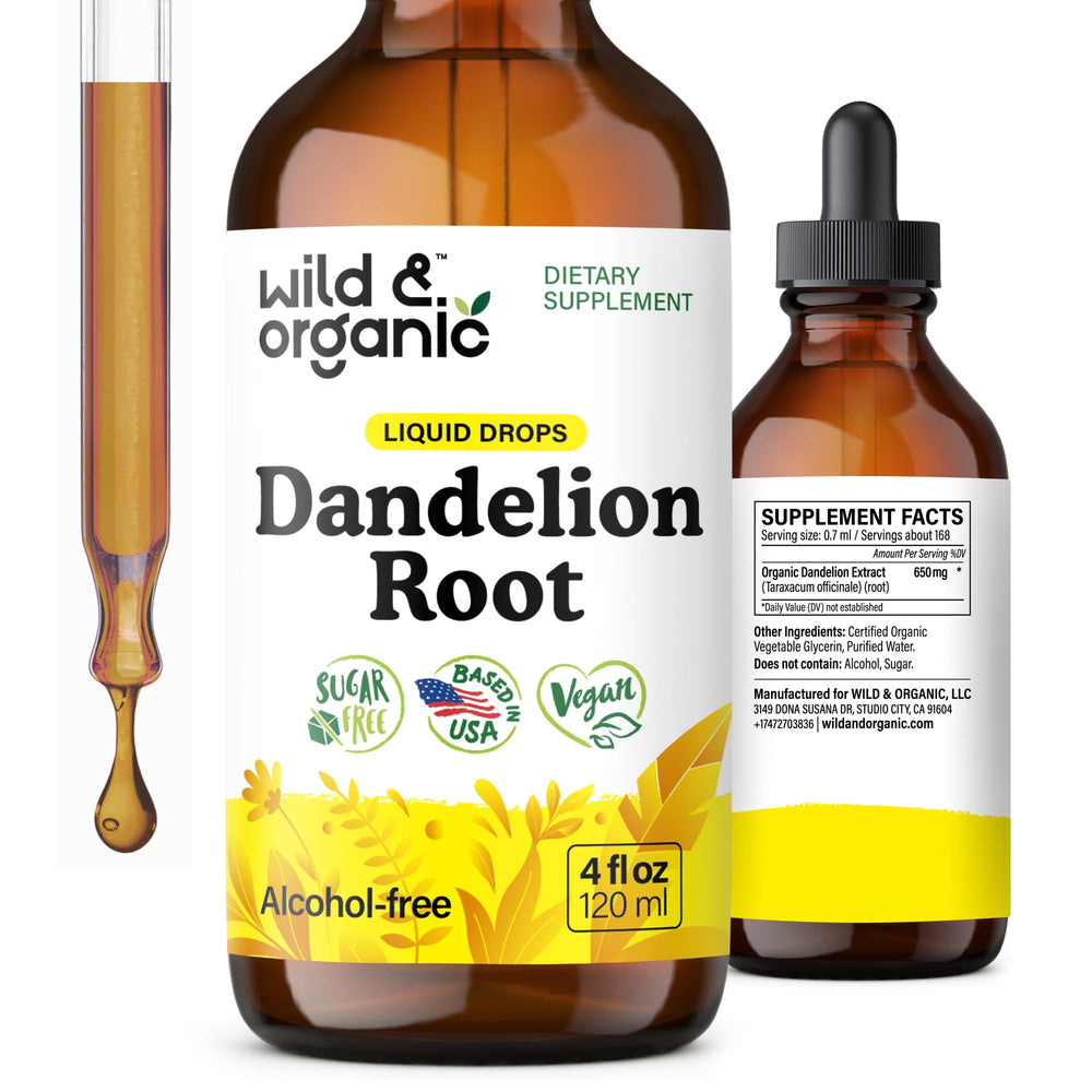 Wild & Organic Dandelion Root Extract Drops bottle for liver support.
