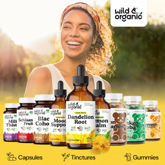Naturally sweet glycerin-based tincture in Wild & Organic bottle.