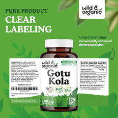 Wild & Organic Gotu Kola capsules bottle on shelf for convenient supply