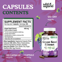 Wild & Organic Grape Seed Extract Capsules easy swallow design for daily use
