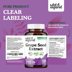 Wild & Organic Grape Seed Extract Capsules non-GMO bottle in the product view
