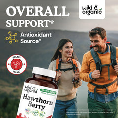 Wild & Organic hawthorn packaging shows vegan, non-GMO formulation.