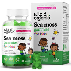 Wild & Organic Kids Irish Sea Moss Gummies bottle front may support immune health