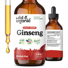 Wild & Organic Korean Panax Ginseng extract liquid bottle for daily wellness.