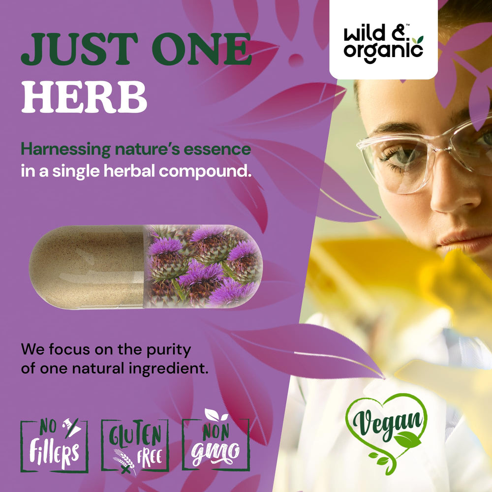 Wild & Organic milk thistle capsules with a glass of water for easy taking.