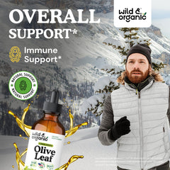 Wild & Organic olive leaf extract label showing 500 mg per serving