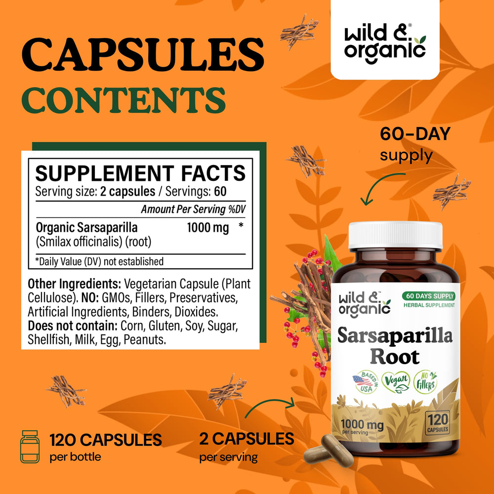 Wild & Organic sarsaparilla powder texture image for detox and skin routines.