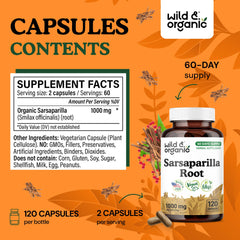 Wild & Organic sarsaparilla powder texture image for detox and skin routines.