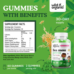 Wild & Organic Sea Moss Gummies Kids mango flavor closeup promotes enjoyable daily use