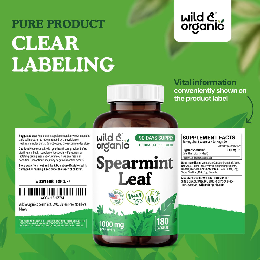 Wild & Organic Spearmint Capsules with glass of water for effortless daily use