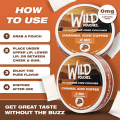 Wild Pouches caramel coffee in a morning routine as a caffeine-free option.