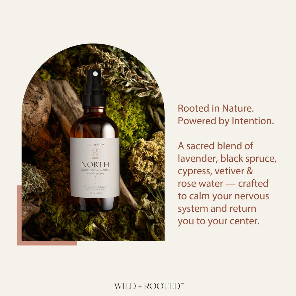 Wild + Rooted North rose water base in a pure essential oil blend.