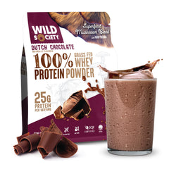 WILD SOCIETY Dutch Chocolate tub close-up with rich flavor and premium protein.